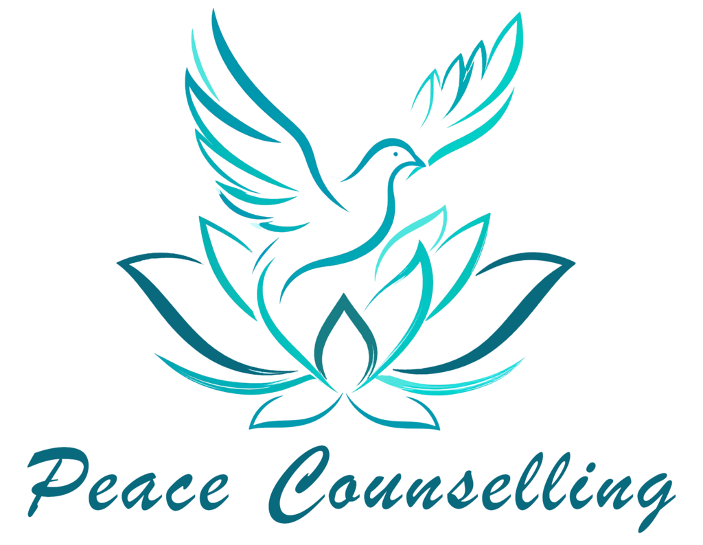Peace Counselling logo of a dove flying out of a lotus flower