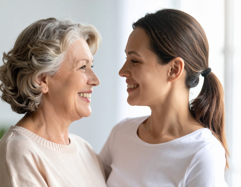 After counselling, image shows a mother & daughter hugging and smiling at each other, having resolved conflict in their relationship